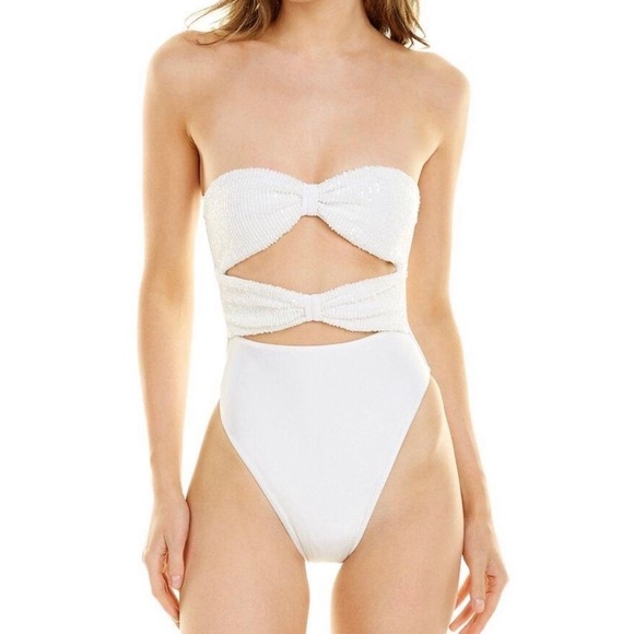 Adriana Degreas White Sequin High Leg Swimsuit - Picture 2 of 6